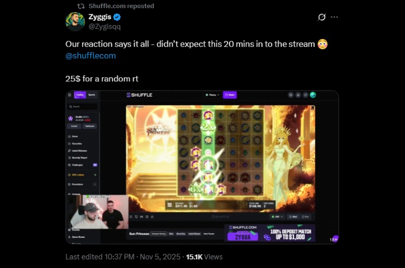 Twitter Sun Princess Big Win at Shuffle